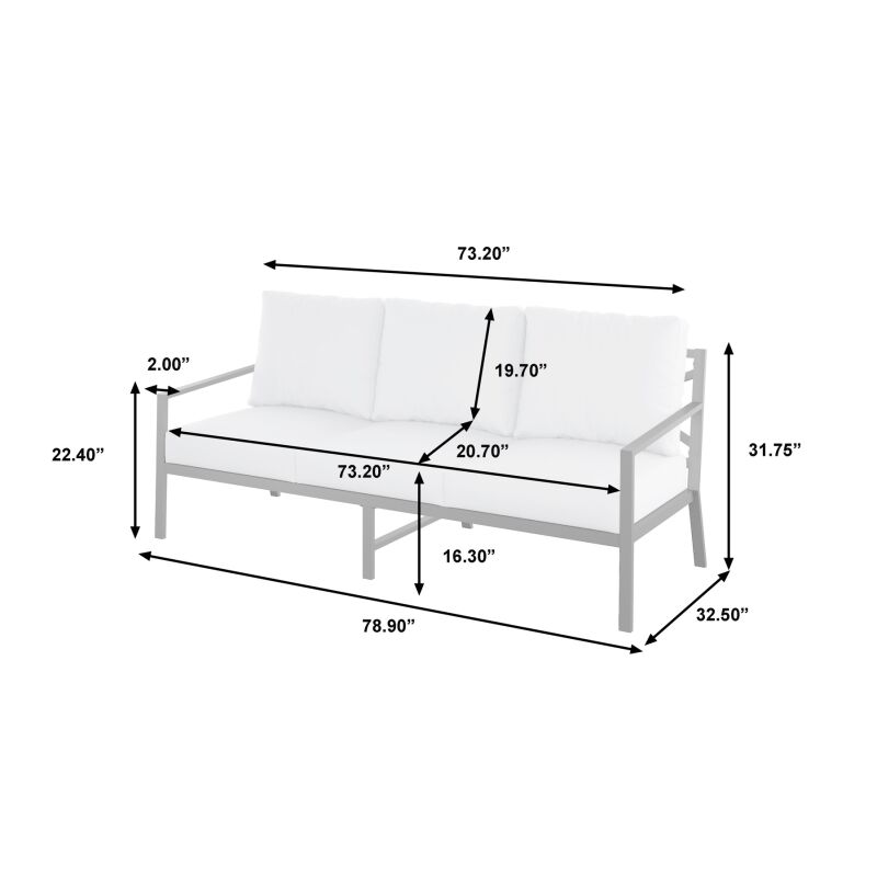 D321 Out K2 Outdoor Metal X Back Sofa Dimensions