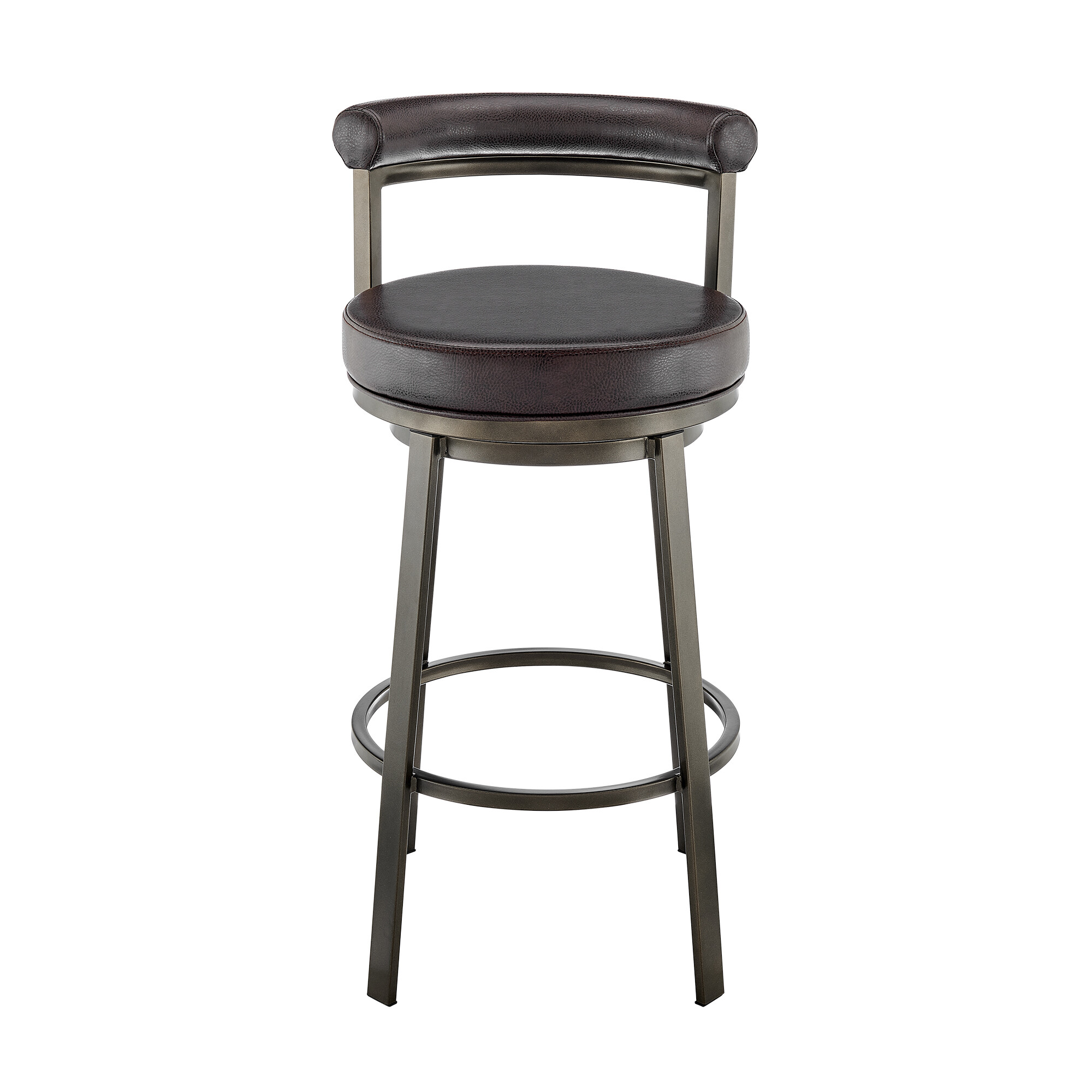 Neura Swivel Counter or Bar Stool in Mocha Finish with Brown Faux Leather