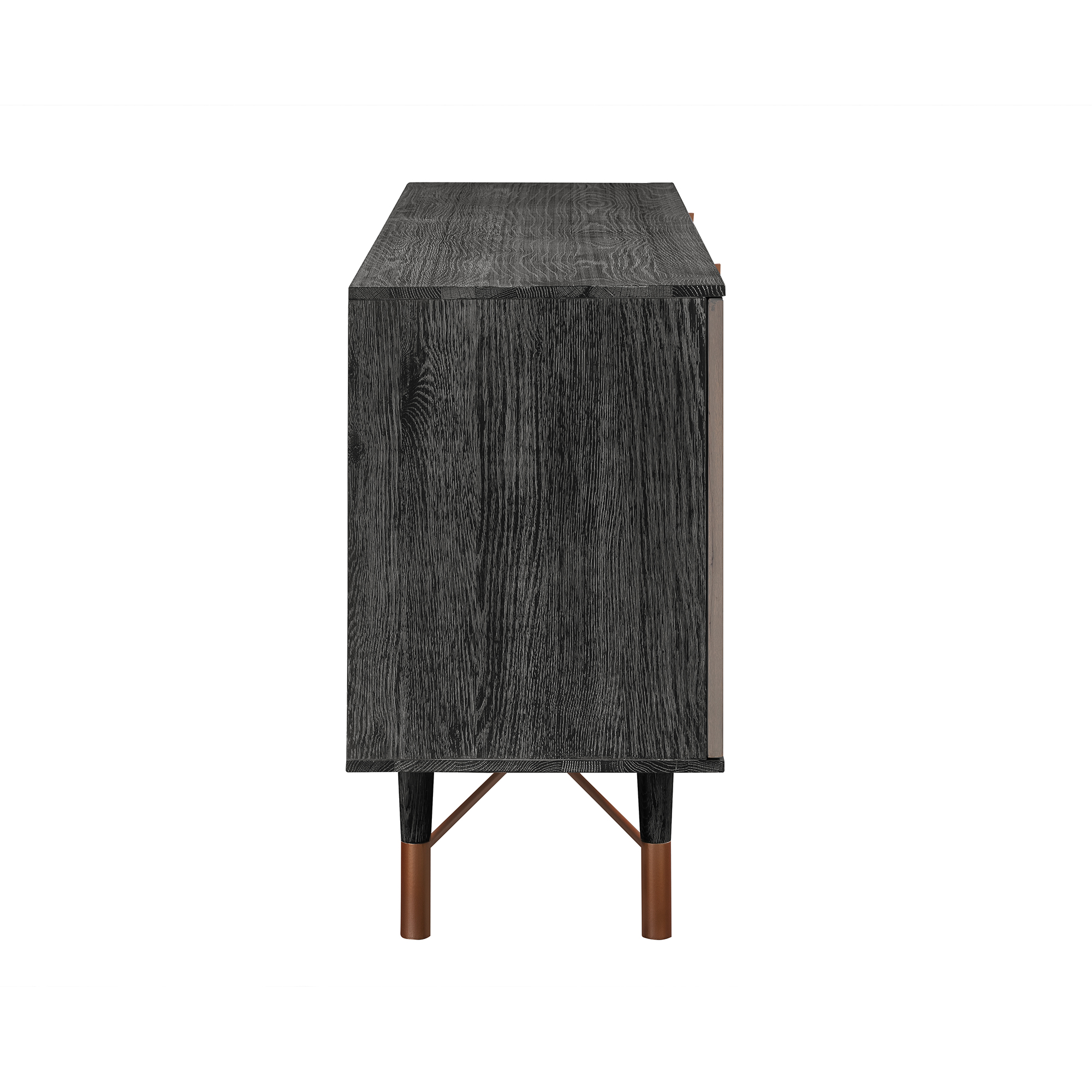Turin Rustic Oak Wood Sideboard Cabinet with Copper Accent in Black ...