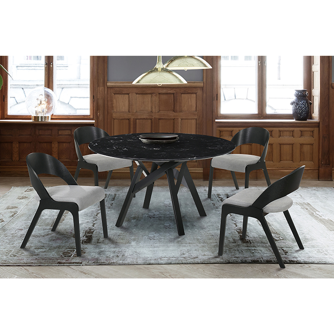 Venus and Polly 5 Piece Black Marble Round Dining Set by Armen Living