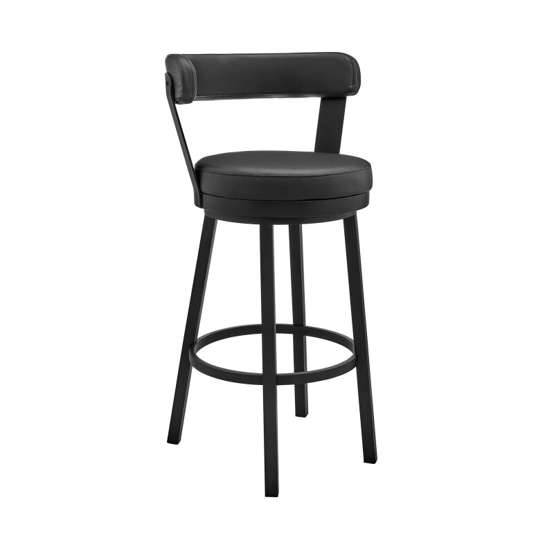 721535761746 Kobe 26" Counter Height Swivel Bar Stool in Black Finish and Black Faux Leather