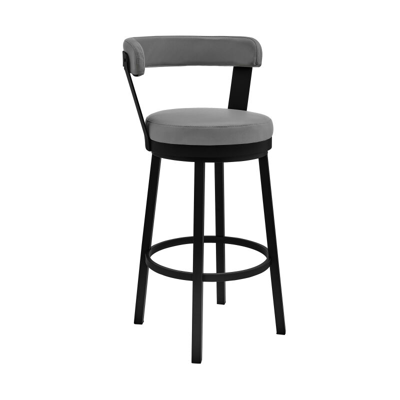 721535761760 Kobe 26" Counter Height Swivel Bar Stool in Black Finish and Gray Faux Leather