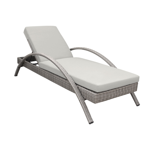 LCAHLOGR Aloha Adjustable Patio Outdoor Chaise Lounge Chair in Grey Wicker and Cushions