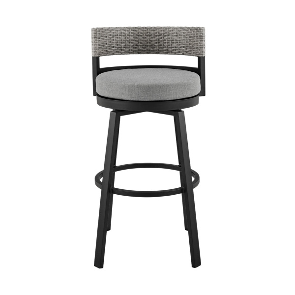 Armen Living Lcecbagr26 Encinitas Outdoor Patio Counter Height Swivel Bar Stool In Aluminum And Wicker With Grey Cushions 01