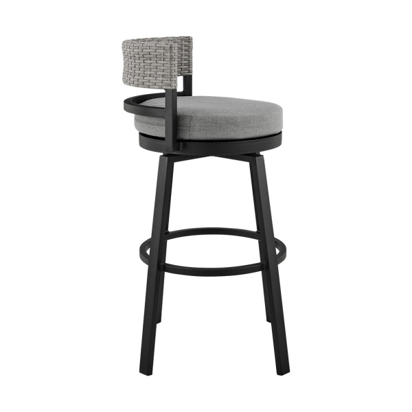 Armen Living Lcecbagr26 Encinitas Outdoor Patio Counter Height Swivel Bar Stool In Aluminum And Wicker With Grey Cushions 02