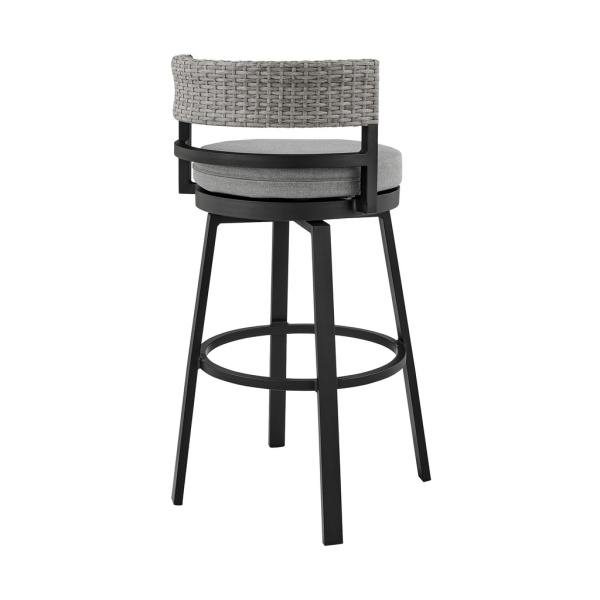 Armen Living Lcecbagr26 Encinitas Outdoor Patio Counter Height Swivel Bar Stool In Aluminum And Wicker With Grey Cushions 04