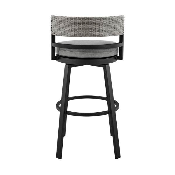 Armen Living Lcecbagr26 Encinitas Outdoor Patio Counter Height Swivel Bar Stool In Aluminum And Wicker With Grey Cushions 05