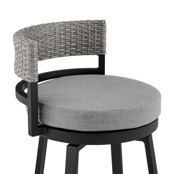 Armen Living Lcecbagr30 Encinitas Outdoor Patio Swivel Bar Stool In Aluminum And Wicker With Grey Cushions 06