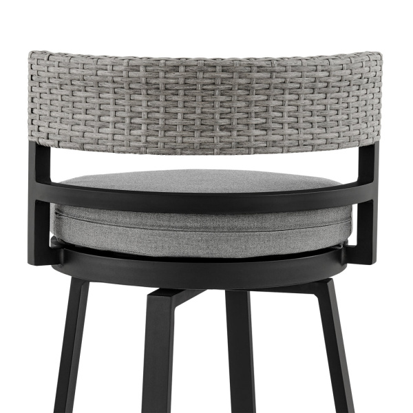 Armen Living Lcecbagr30 Encinitas Outdoor Patio Swivel Bar Stool In Aluminum And Wicker With Grey Cushions 07