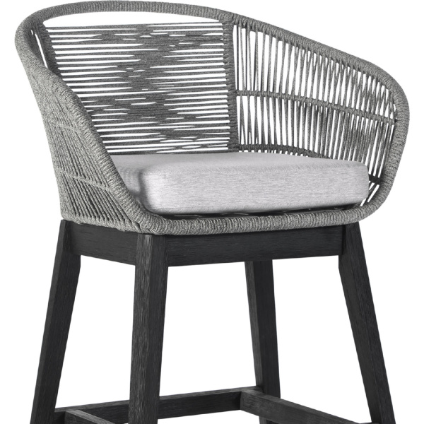 Armen Living Lctfbagrbl26 Tutti Frutti Indoor Outdoor Counter Height Bar Stool In Black Brushed Wood With Grey Rope 01