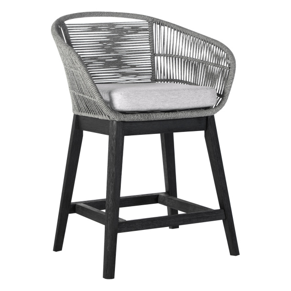 LCTFBAGRBL26 Tutti Frutti Indoor Outdoor Counter Height Bar Stool in Black Brushed Wood with Grey Rope