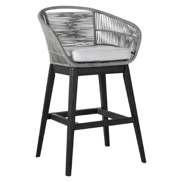 LCTFBAGRBL30 Tutti Frutti Indoor Outdoor Bar Height Bar Stool in Black Brushed Wood with Grey Rope