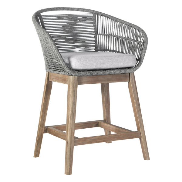 LCTFBAGRTK26 Tutti Frutti Indoor Outdoor Counter Height Bar Stool in Aged Teak Wood with Grey Rope