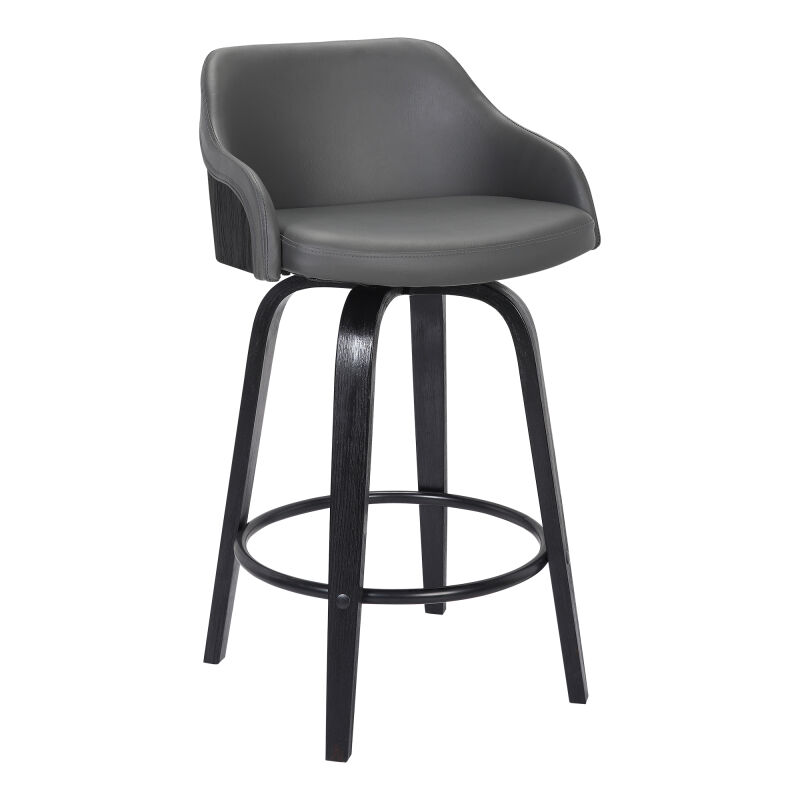 LCAEBABLGR26 Alec Contemporary 26" Counter Height Swivel Barstool in Black Brush Wood Finish and Gray Faux Leather
