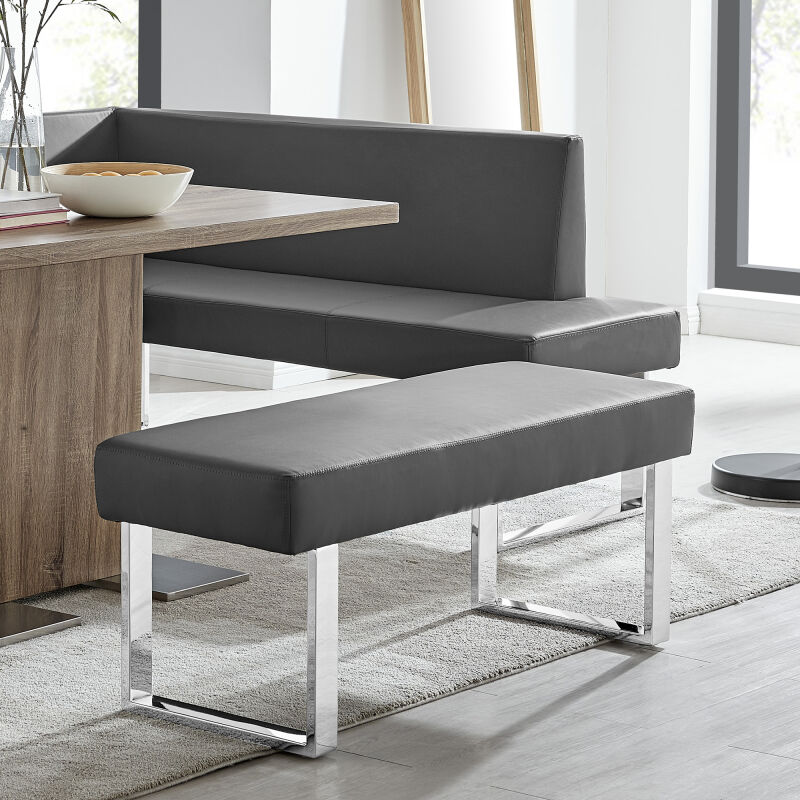 LCAMBEGRBCH Amanda Contemporary Dining Bench in Gray Faux Leather and Chrome Finish
