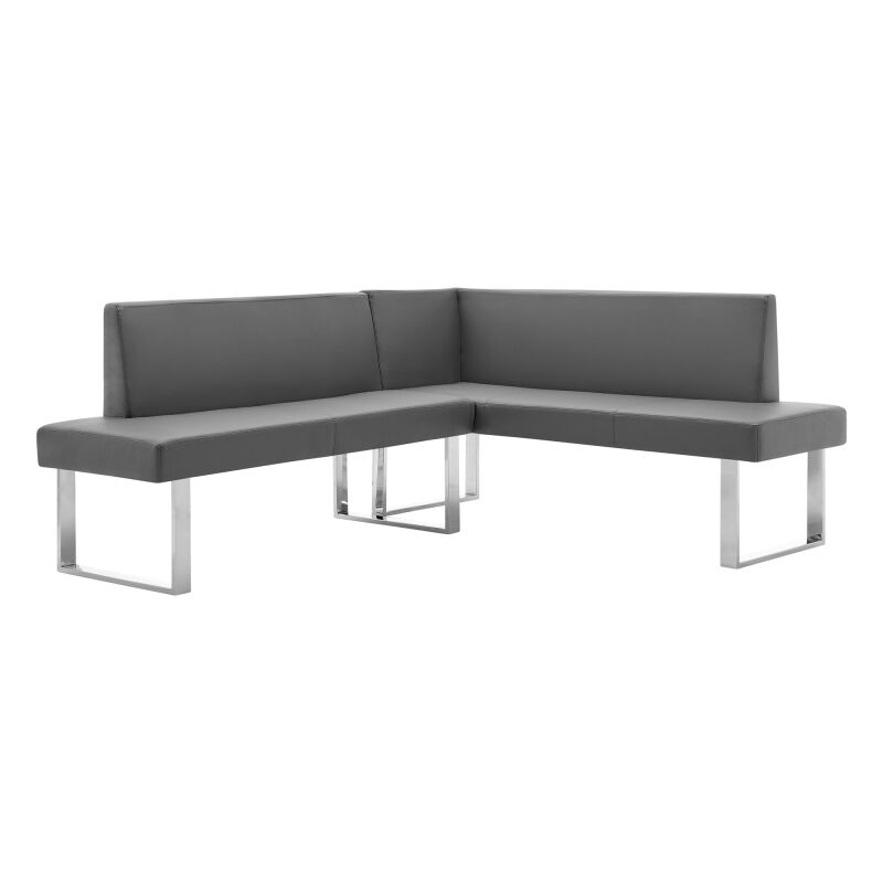 LCAMCOGRSF Amanda Contemporary Nook Corner Dining Bench in Gray Faux Leather and Chrome Finish