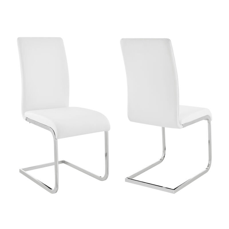LCAMSIWH Amanda Contemporary Side Chair in White Faux Leather and Chrome Finish (Set of 2)