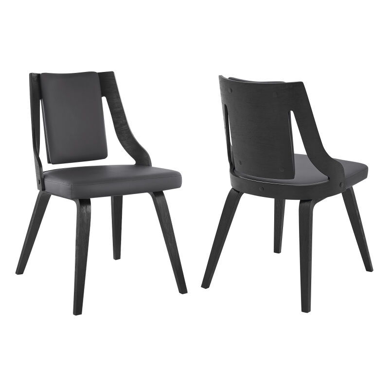 LCANSIBLGR Aniston Gray Faux Leather and Black Wood Dining Chairs (Set of 2)