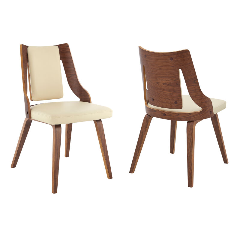 LCANSIWACR Aniston Cream Faux Leather and Walnut Wood Dining Chairs (Set of 2)