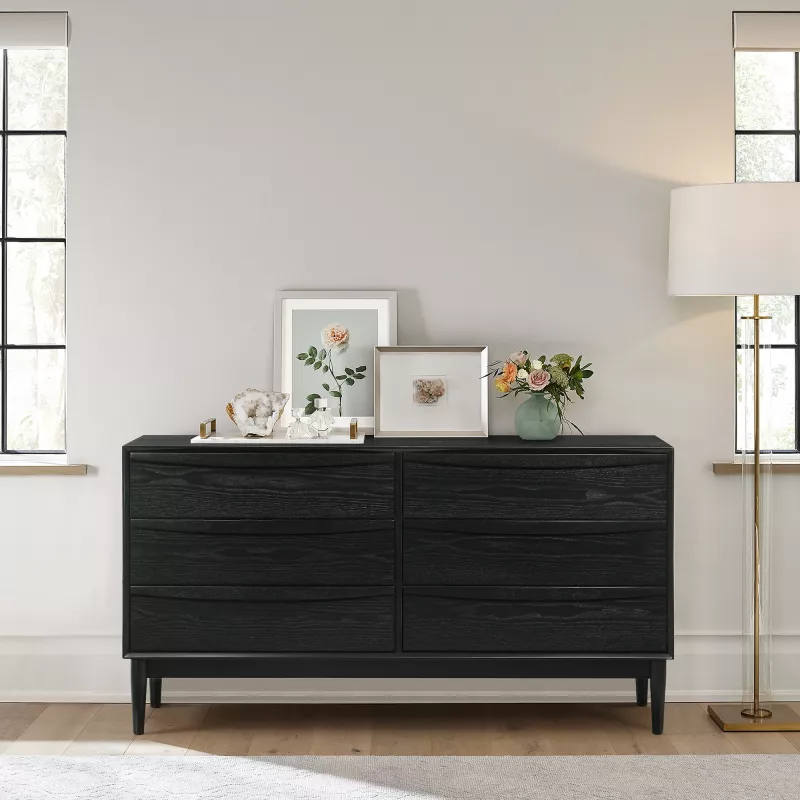 LCARDRBLK Artemio 6 Drawer Wood Dresser in Black Finish