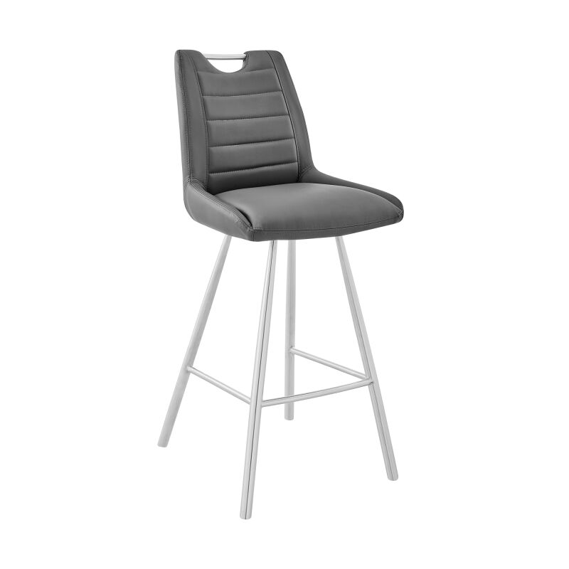 LCAZBAGR26 Arizona 26" Counter Height Bar Stool in Charcoal Faux Leather and Brushed Stainless Steel Finish