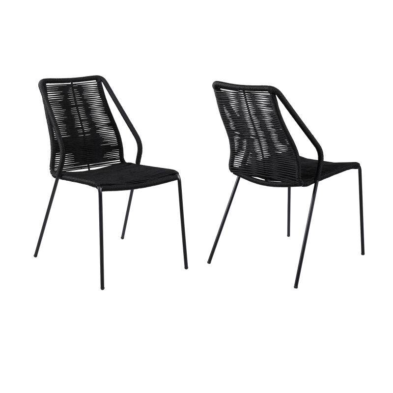 LCCPSIBL Clip Indoor Outdoor Stackable Steel Dining Chair with Black Rope - Set of 2