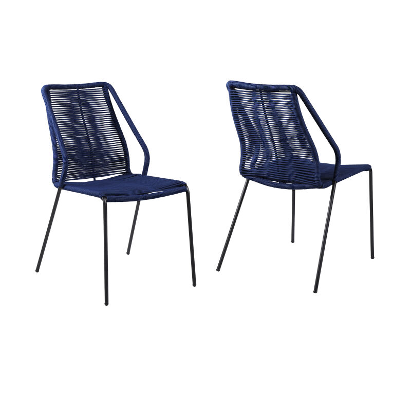 LCCPSIBLUE Clip Indoor Outdoor Stackable Steel Dining Chair with Blue Rope - Set of 2