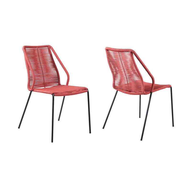 LCCPSIBRK Clip Indoor Outdoor Stackable Steel Dining Chair with Brick Red Rope - Set of 2