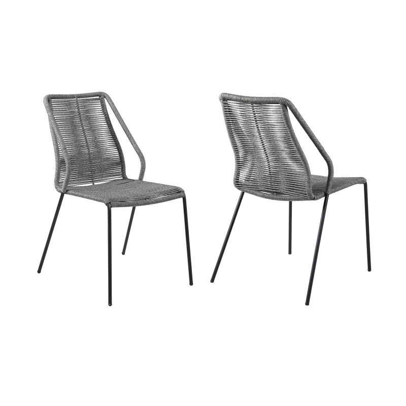 LCCPSIGRY Clip Indoor Outdoor Stackable Steel Dining Chair with Grey Rope - Set of 2
