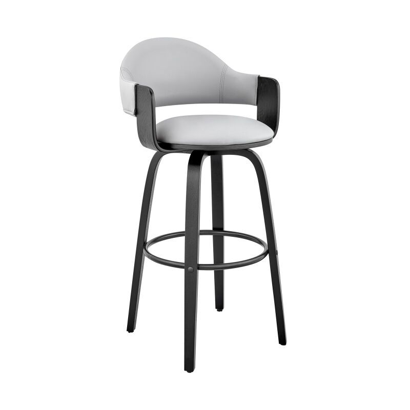 LCDXBABLGR26 Daxton 26" Gray Faux Leather and Black Wood Bar Stool