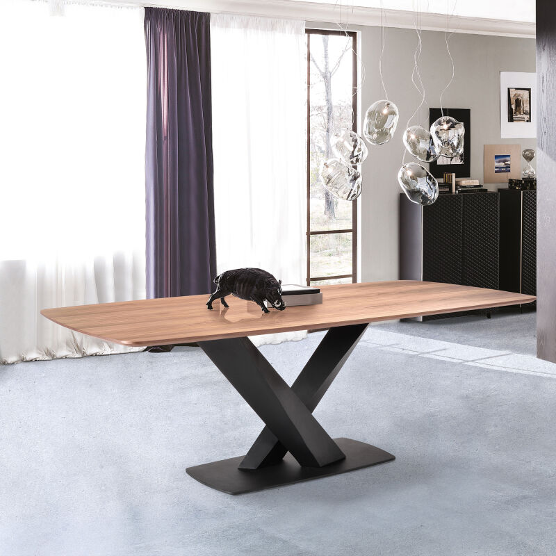 LCERDIWABL Everett Contemporary Dining Table in Matte Black Finish and Walnut Top