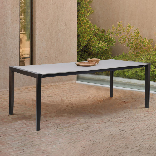 LCFLDIWDDK Fineline Indoor Outdoor 80" Rectangle Dining Table in Dark Eucalyptus Wood and Super Stone