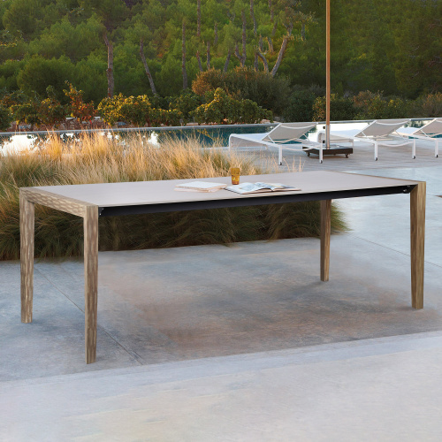 LCFLDIWDLT Fineline Indoor Outdoor 80" Rectangle Dining Table in Light Eucalyptus Wood and Super Stone
