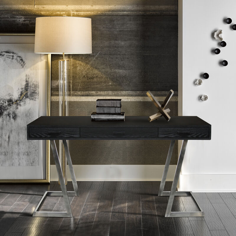 LCJNDEBL Juniper Contemporary Desk with Polished Stainless Steel Finish and Black Top