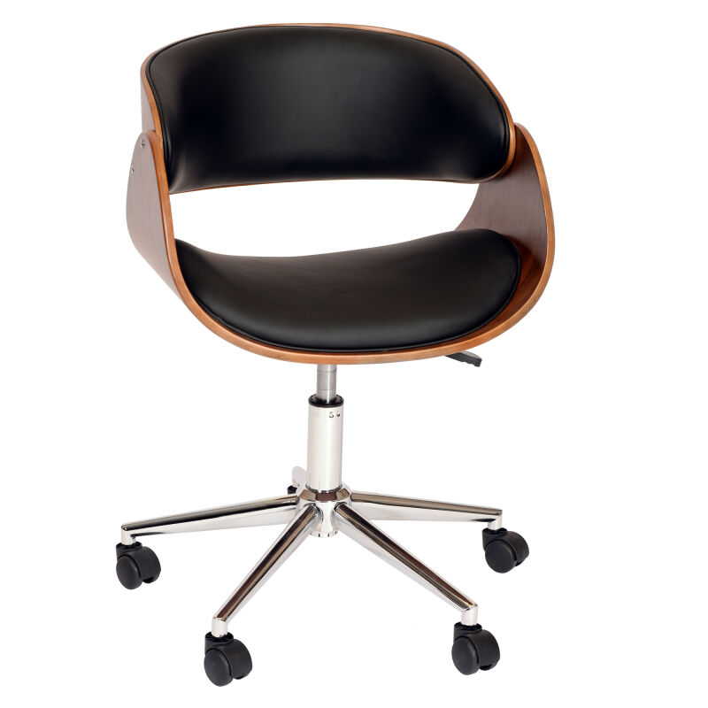 LCJUOFCHBL Julian Modern Office Chair In Chrome Finish with Black Faux Leather And Walnut Veneer Back