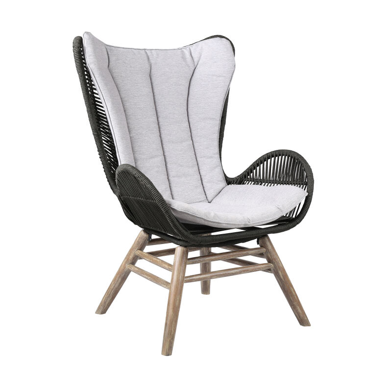 LCKGCHCHR King Indoor Outdoor Lounge Chair in Light Eucalyptus Wood with Truffle Rope and Grey Cushion