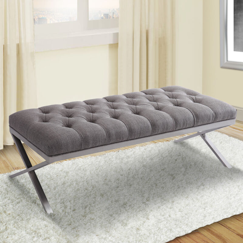 LCMIBEGR Milo Bench in Brushed Stainless Steel finish with Gray Fabric