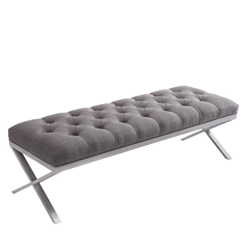LCMIBEGR Milo Bench in Brushed Stainless Steel finish with Gray Fabric