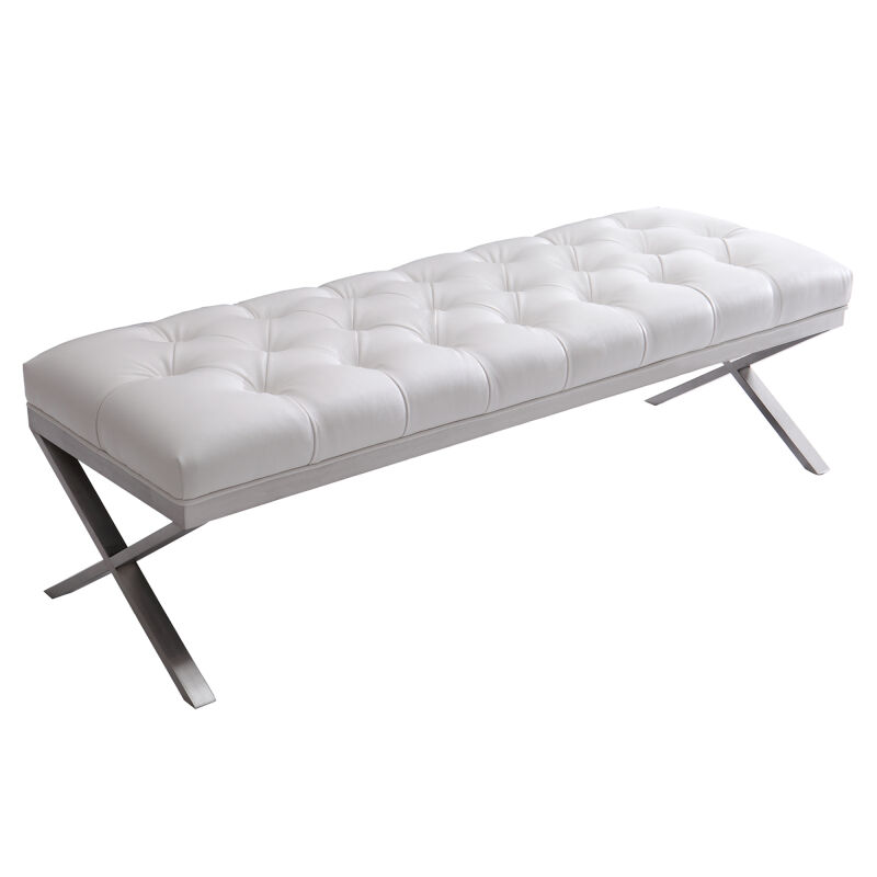 LCMIBEWH Milo Bench in Brushed Stainless Steel finish with White PU