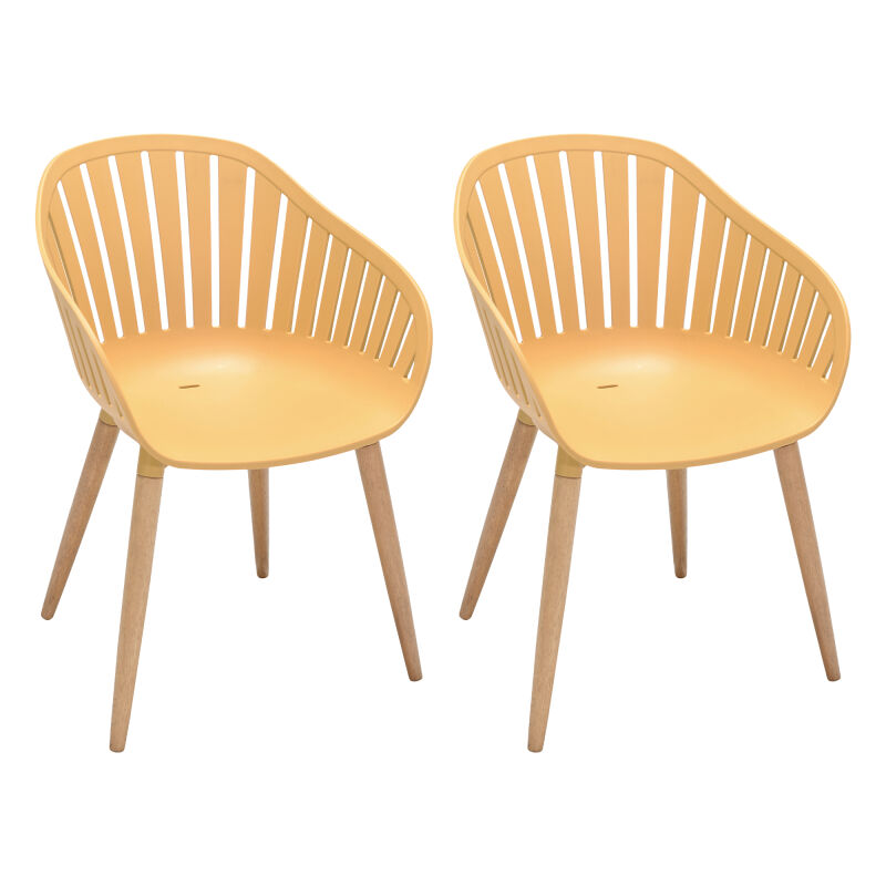 LCNACHHONEY Nassau Outdoor Arm Dining Chairs in Honey Yellow Finish with Wood legs- Set of 2