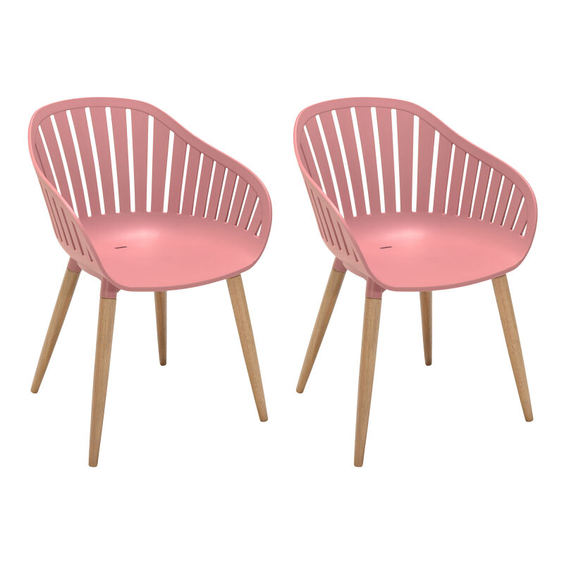 LCNACHPEONY Nassau Outdoor Arm Dining Chairs in Pink Peony Finish with Wood legs- Set of 2