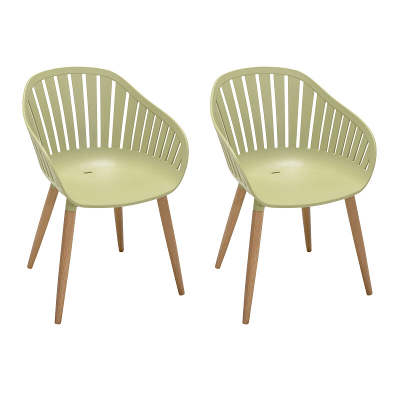 LCNACHSAGE Nassau Outdoor Arm Dining Chairs in Sage Green Finish with Wood legs- Set of 2