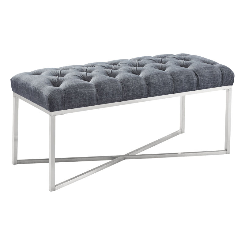 LCNLBELISL Noel Contemporary Bench in Slate Gray Linen and Brushed Stainless Steel Finish