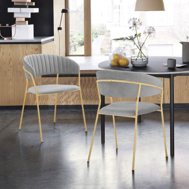 LCNRSIGLGRY Nara Modern Gray Velvet and Gold Metal Leg Dining Room Chairs (Set of 2)