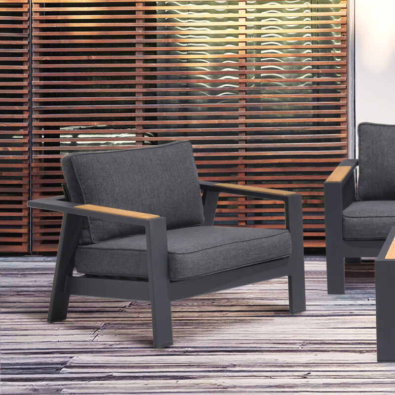 LCPACHGR Palau Outdoor Chair in Dark Grey with Natural Teak Wood Accent and Cushions