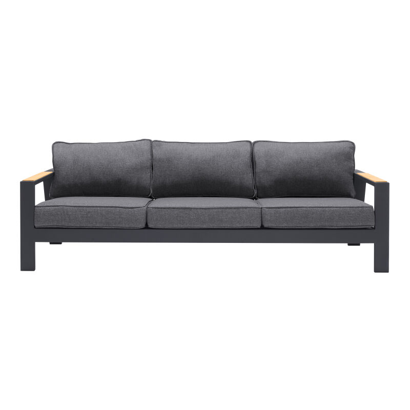 LCPASOGR Palau Outdoor Sofa in Dark Grey with Natural Teak Wood Accent and Cushions