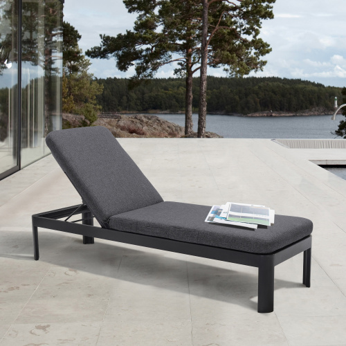 LCPDLODK Portals Outdoor Chaise Lounge Chair in Black Finish and Grey Cushions