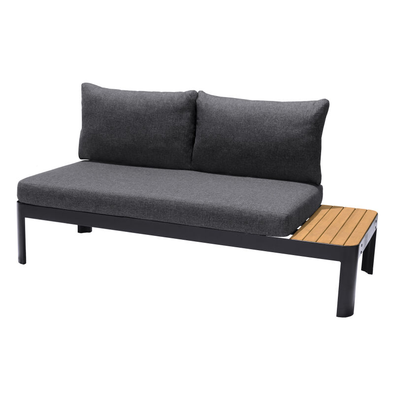 LCPDSODK Portals Outdoor Sofa in Black Finish with Natural Teak Wood Accent and Grey Cushions