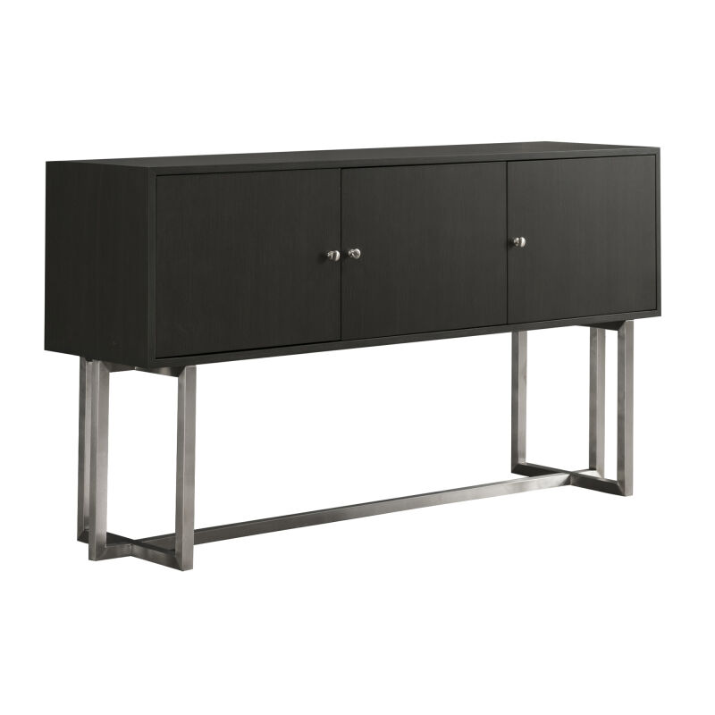 LCPGBUGR Prague Contemporary Buffet in Brushed Stainless Steel Finish and Gray Wood