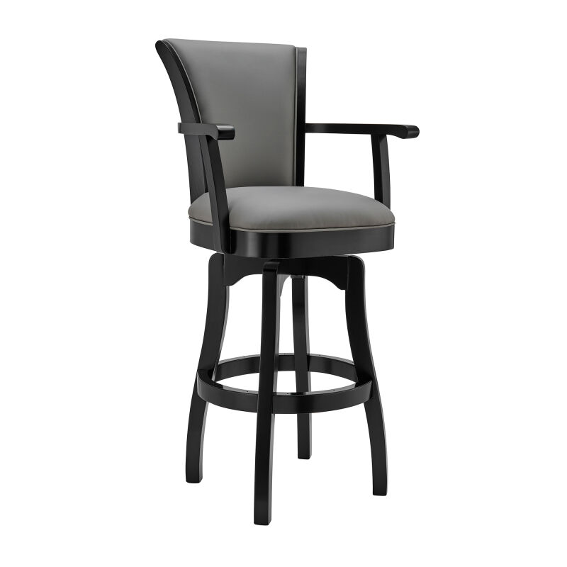 LCRABAARBLGR30 Raleigh Arm 30" Bar Height Swivel Barstool in Black Finish and Gray Faux Leather
